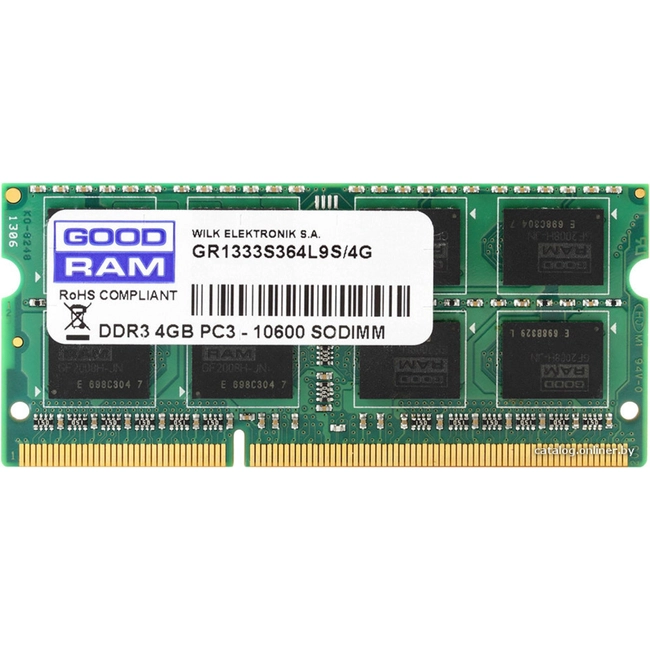 ОЗУ GoodRam SODIMM DDR3-1333 4ГБ GR1333S364L9S/4G (SO-DIMM, DDR3, 4 Гб, 1333 МГц)