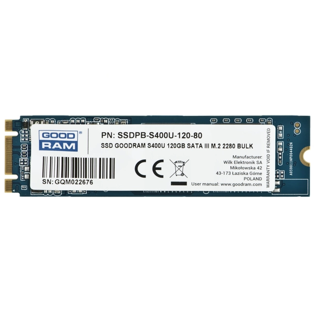 Внутренний жесткий диск GoodRam S400U SSDPB-S400U-120-80 (SSD (твердотельные), 120 ГБ, M.2, SATA)